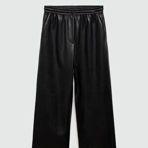 Mango Leather-effect elastic waist trousers, Size Large